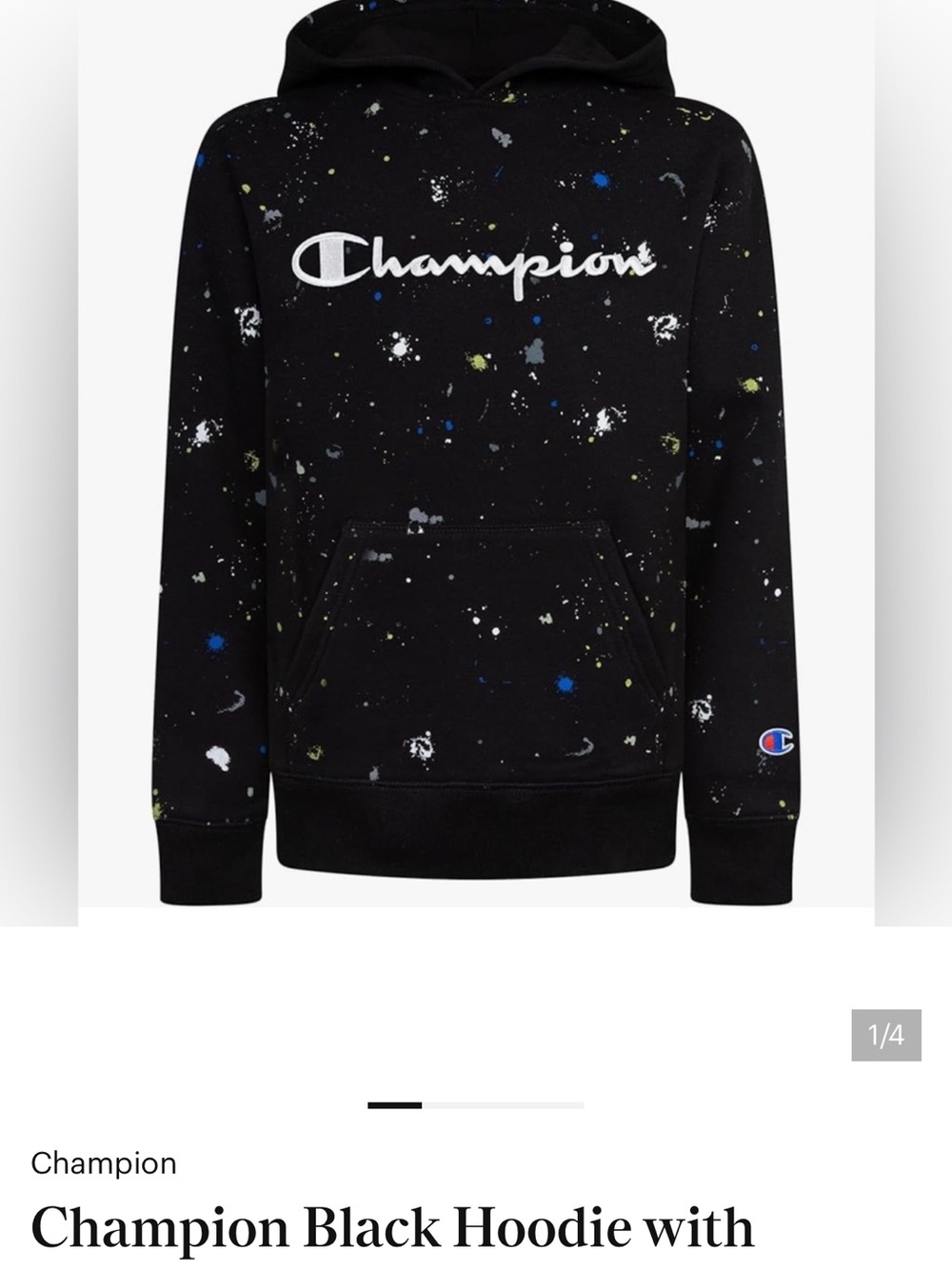 Youth Black Hoodie with White Script Logo and Paint-Splatter Accents